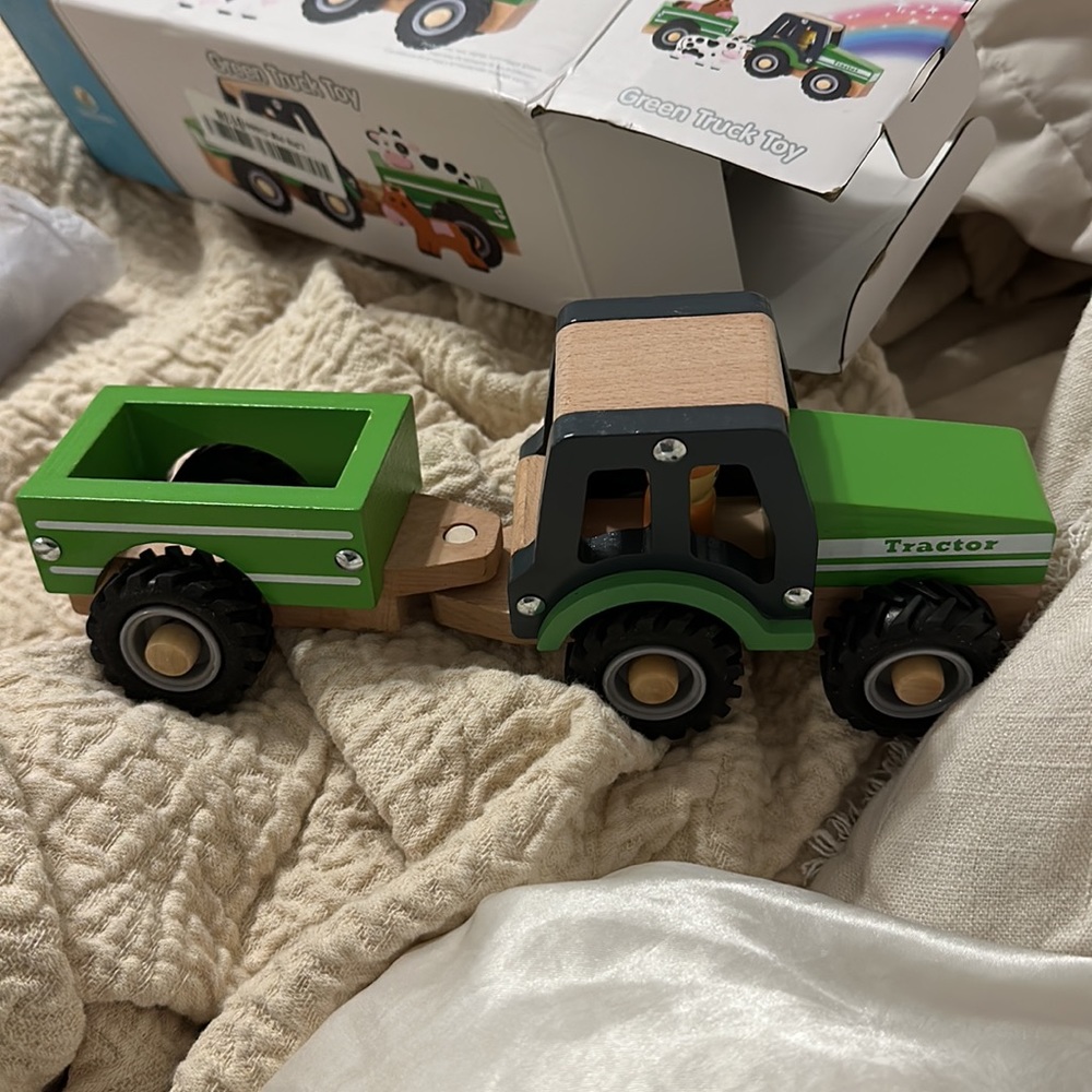 Wooden Tractor Toys for Toddlers 1-3, Baby Vehicle Toys Hand Push Car,Green - Picture 6 of 6